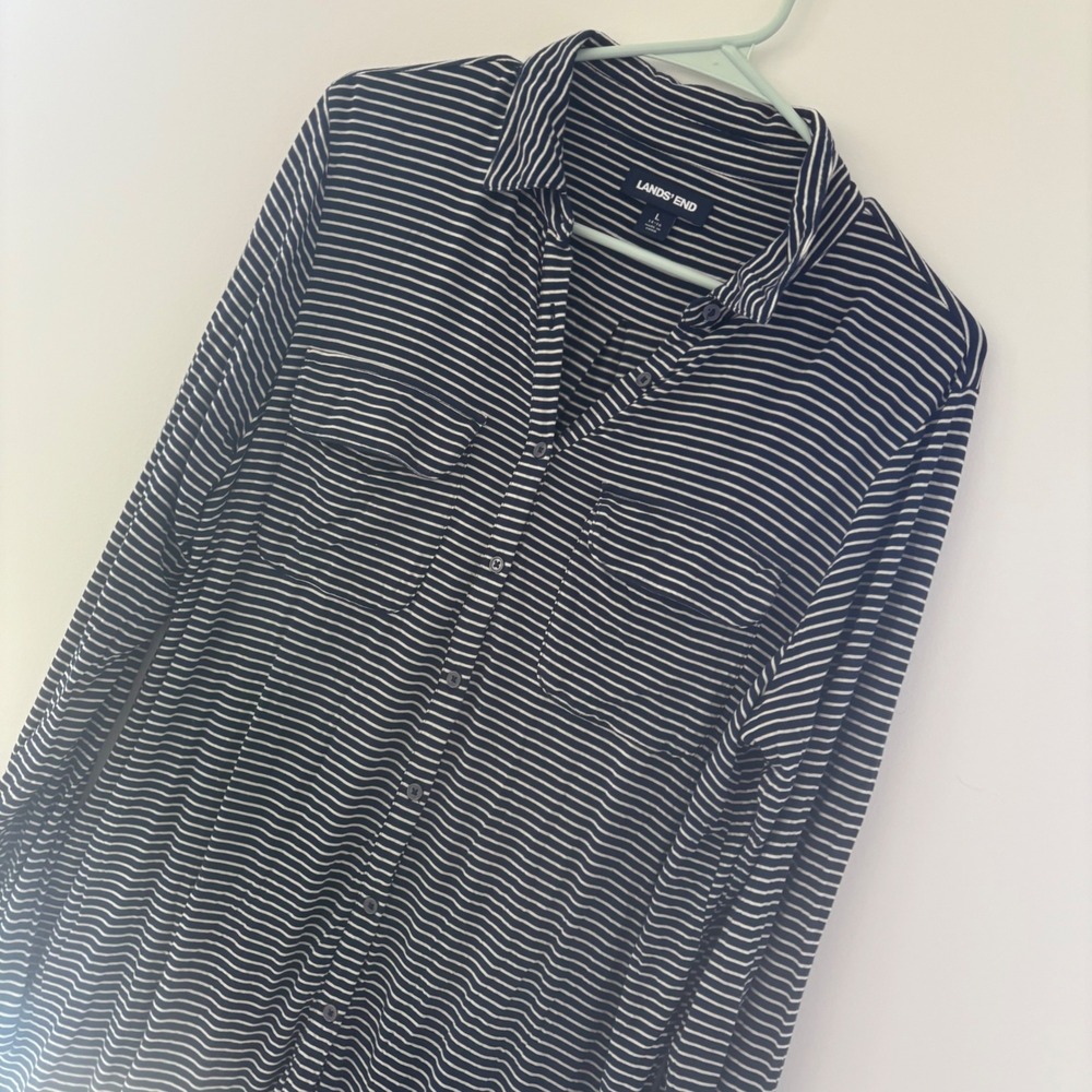Lands' End Women's Size Large Striped‎ Button Down Long Sleeve Shirt Blouse